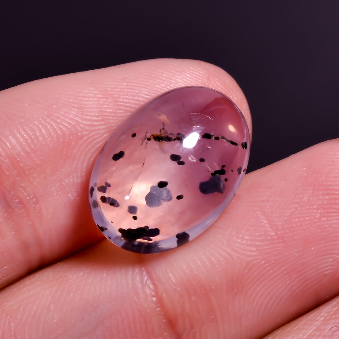 Rose Quartz With Hematite Oval Shape CabochonFor Making Jewelry 10.5 Ct. 16X12X7 mm Y-9863