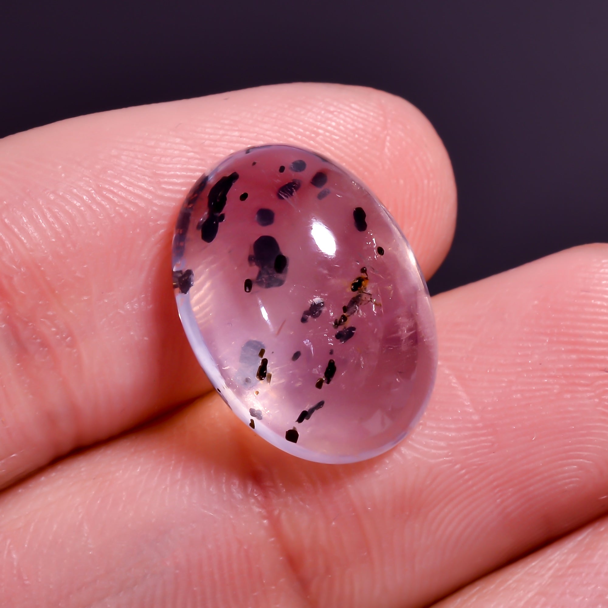 Rose Quartz With Hematite Oval Shape CabochonFor Making Jewelry 10.5 Ct. 16X12X7 mm Y-9863