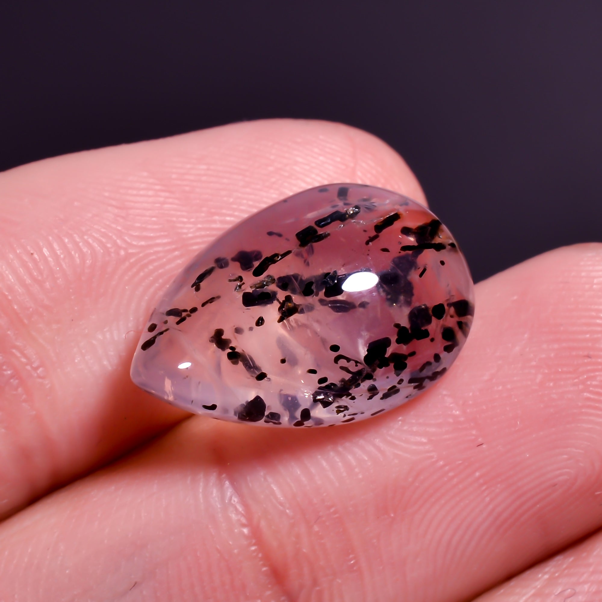 Rose Quartz With Hematite Pear Shape CabochonFor Making Jewelry 10 Ct. 17X11X6 mm Y-9864