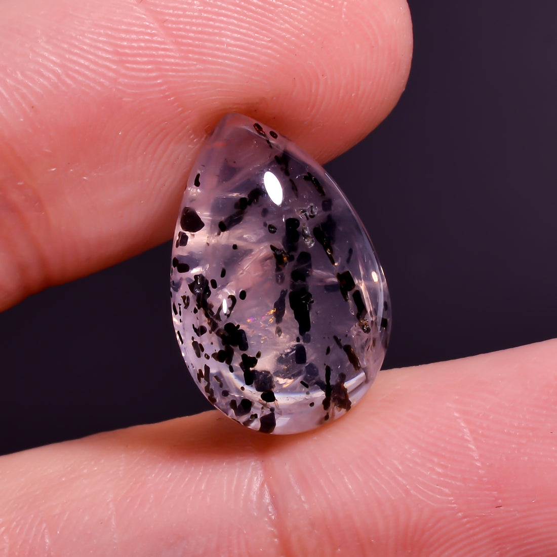 Rose Quartz With Hematite Pear Shape CabochonFor Making Jewelry 10 Ct. 17X11X6 mm Y-9864