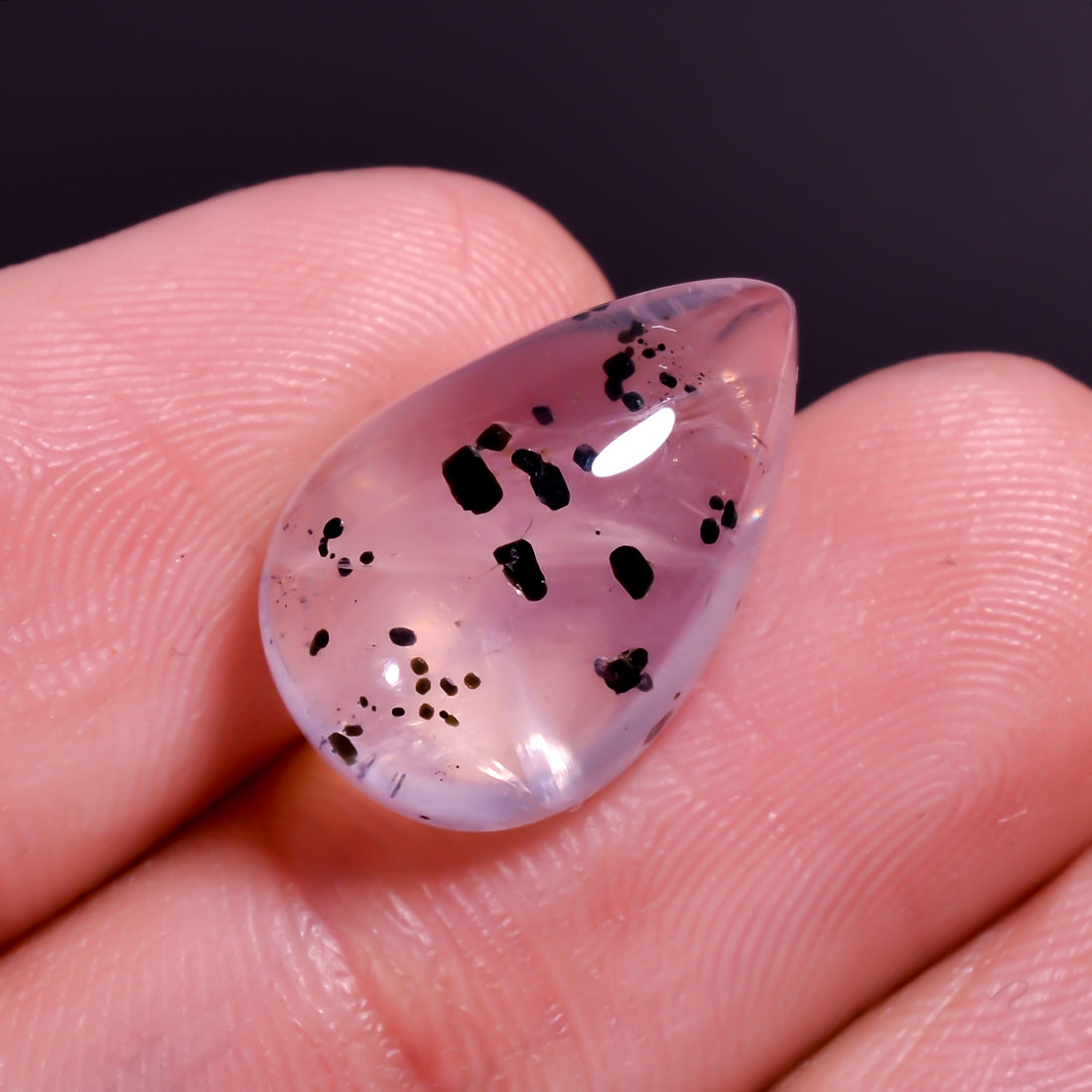 Rose Quartz With Hematite Pear Shape CabochonFor Making Jewelry 9 Ct. 16X10X7 mm Y-9865