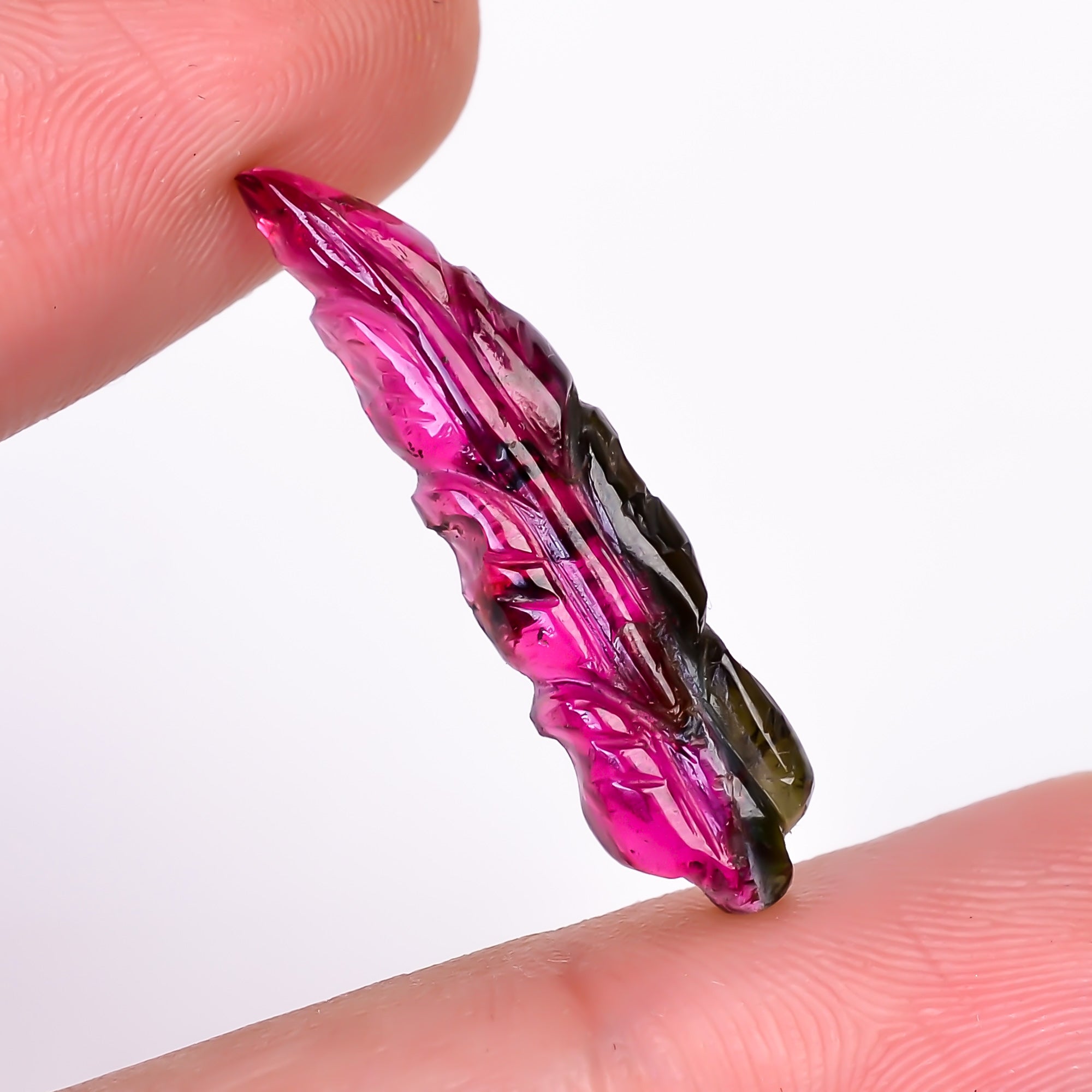 Natural Watermelon Tourmaline Leaf Shape Carved Loose Gemstone For Making Jewelry 6.4 Ct. 28X6X3 mm Y-9938