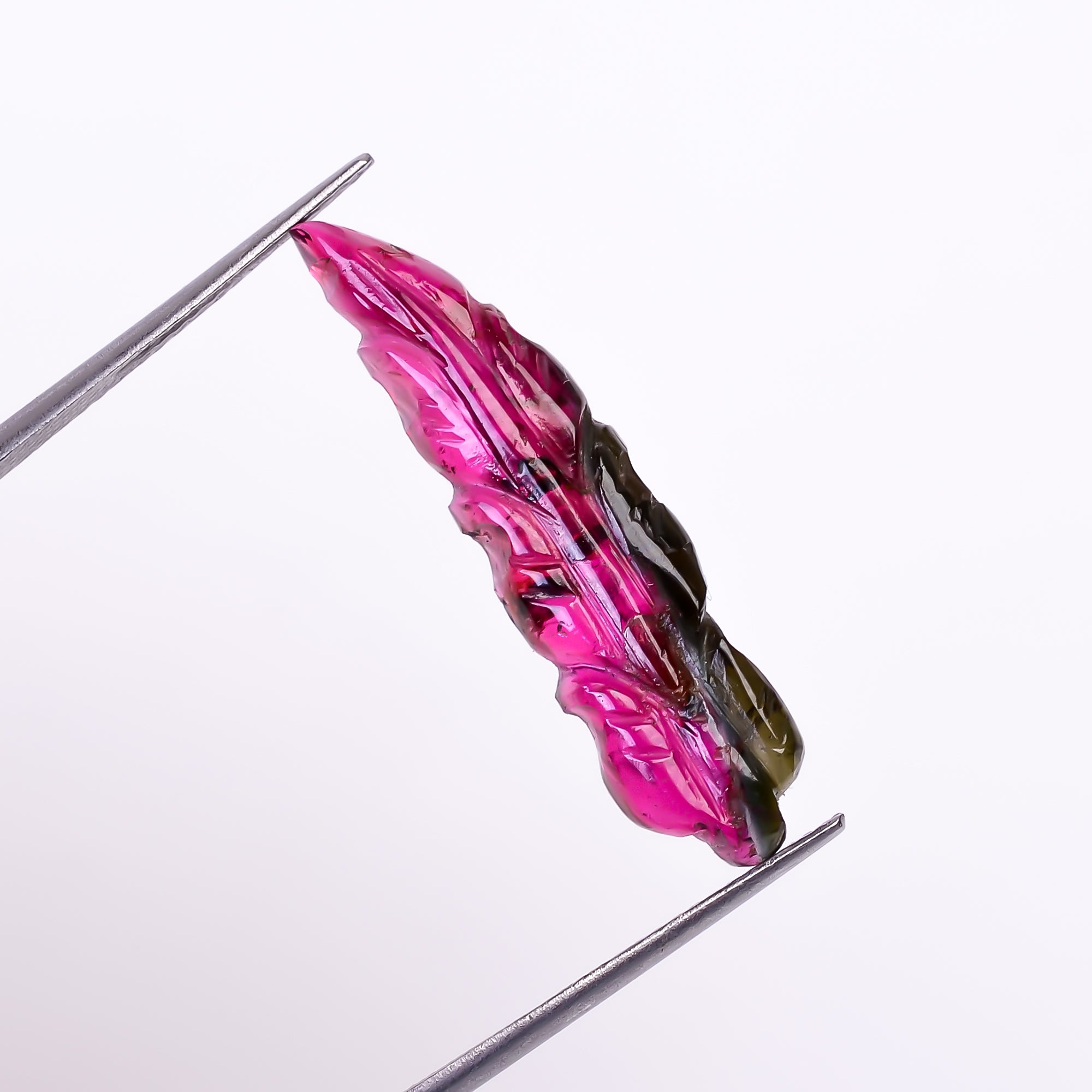 Natural Watermelon Tourmaline Leaf Shape Carved Loose Gemstone For Making Jewelry 6.4 Ct. 28X6X3 mm Y-9938