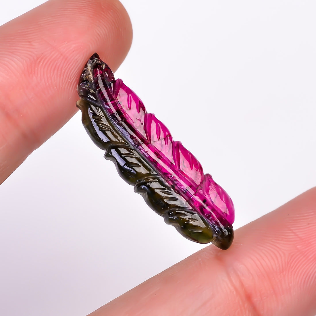 Natural Watermelon Tourmaline Leaf Shape Carved Loose Gemstone For Making Jewelry 8.25 Ct. 31X9X3 mm Y-9941