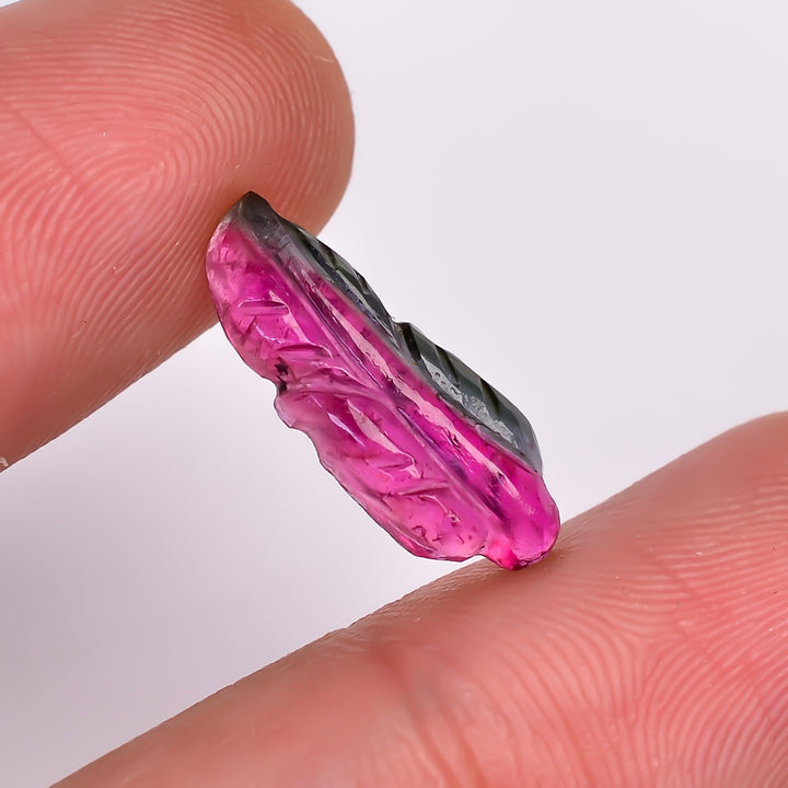 Natural Watermelon Tourmaline Leaf Shape Carved Loose Gemstone For Making Jewelry 2.85 Ct. 17X6X3 mm Y-9949