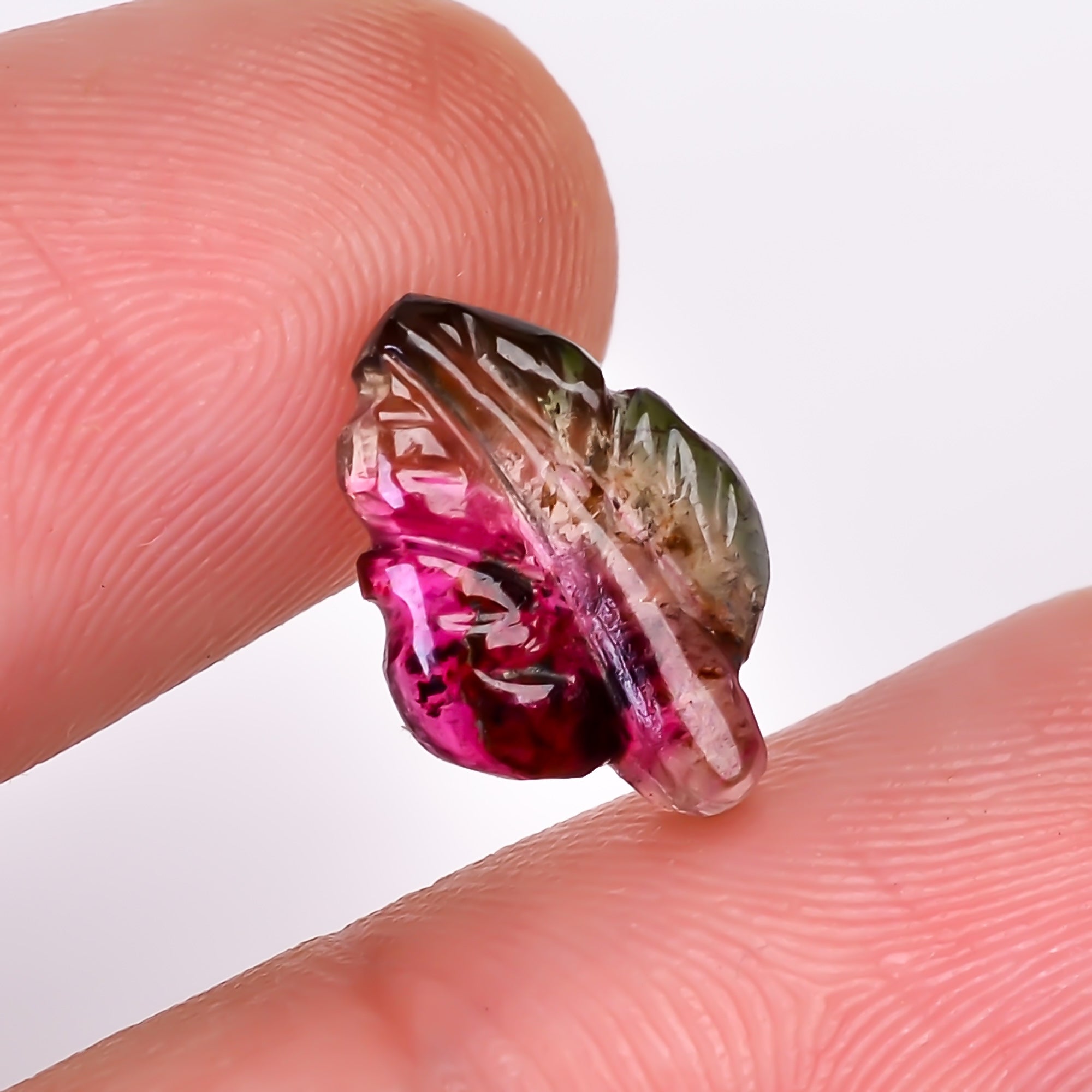 Natural Watermelon Tourmaline Leaf Shape Carved Loose Gemstone For Making Jewelry 2.3 Ct. 13X9X3 mm Y-9950