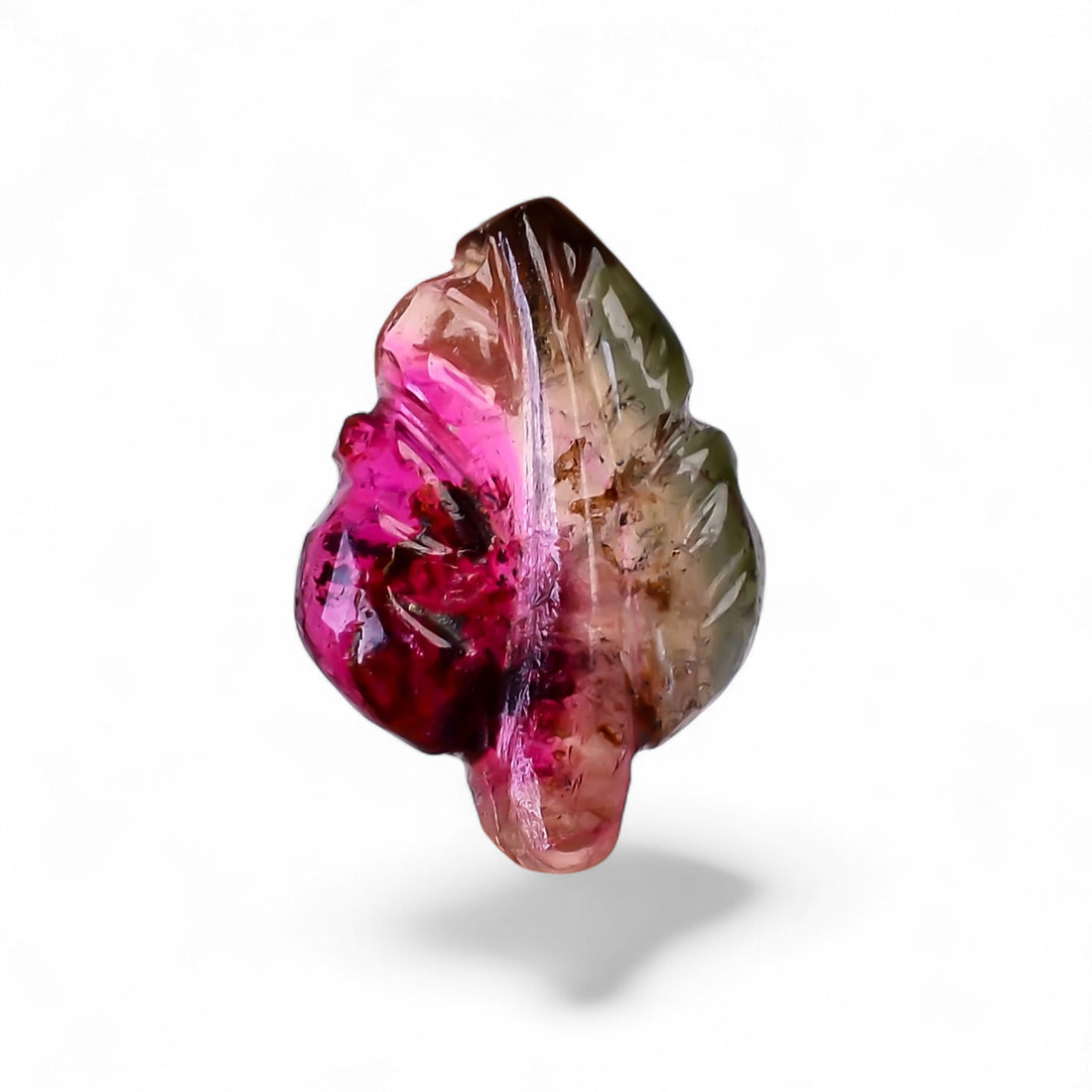 Natural Watermelon Tourmaline Leaf Shape Carved Loose Gemstone For Making Jewelry 2.3 Ct. 13X9X3 mm Y-9950