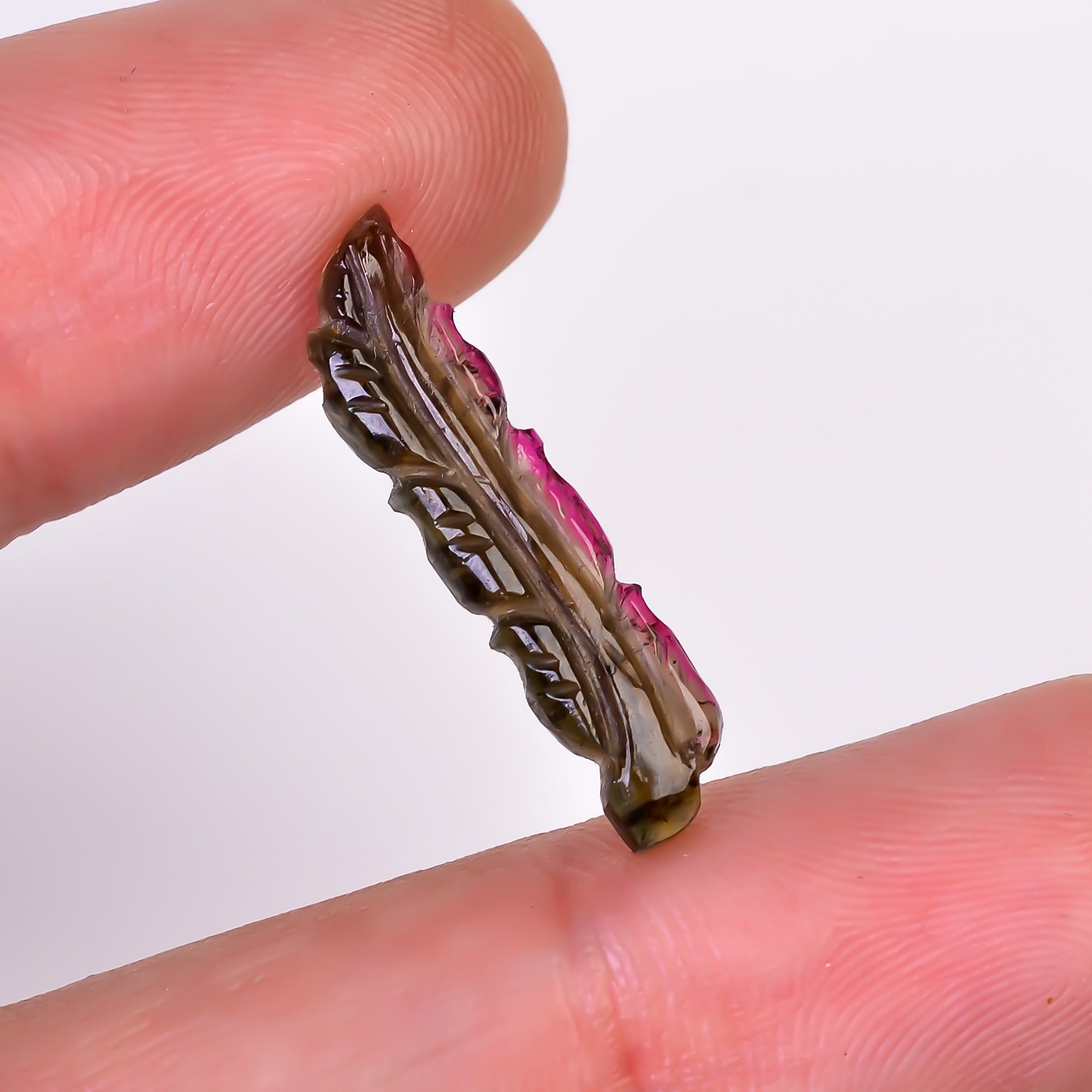 Natural Watermelon Tourmaline Leaf Shape Carved Loose Gemstone For Making Jewelry 3.3 Ct. 23X5X2 mm Y-9955