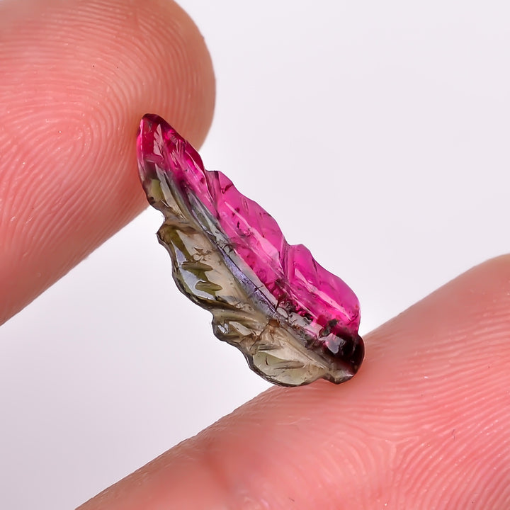 Natural Watermelon Tourmaline Leaf Shape Carved Loose Gemstone For Making Jewelry 1.85 Ct. 17X6X2 mm Y-9958