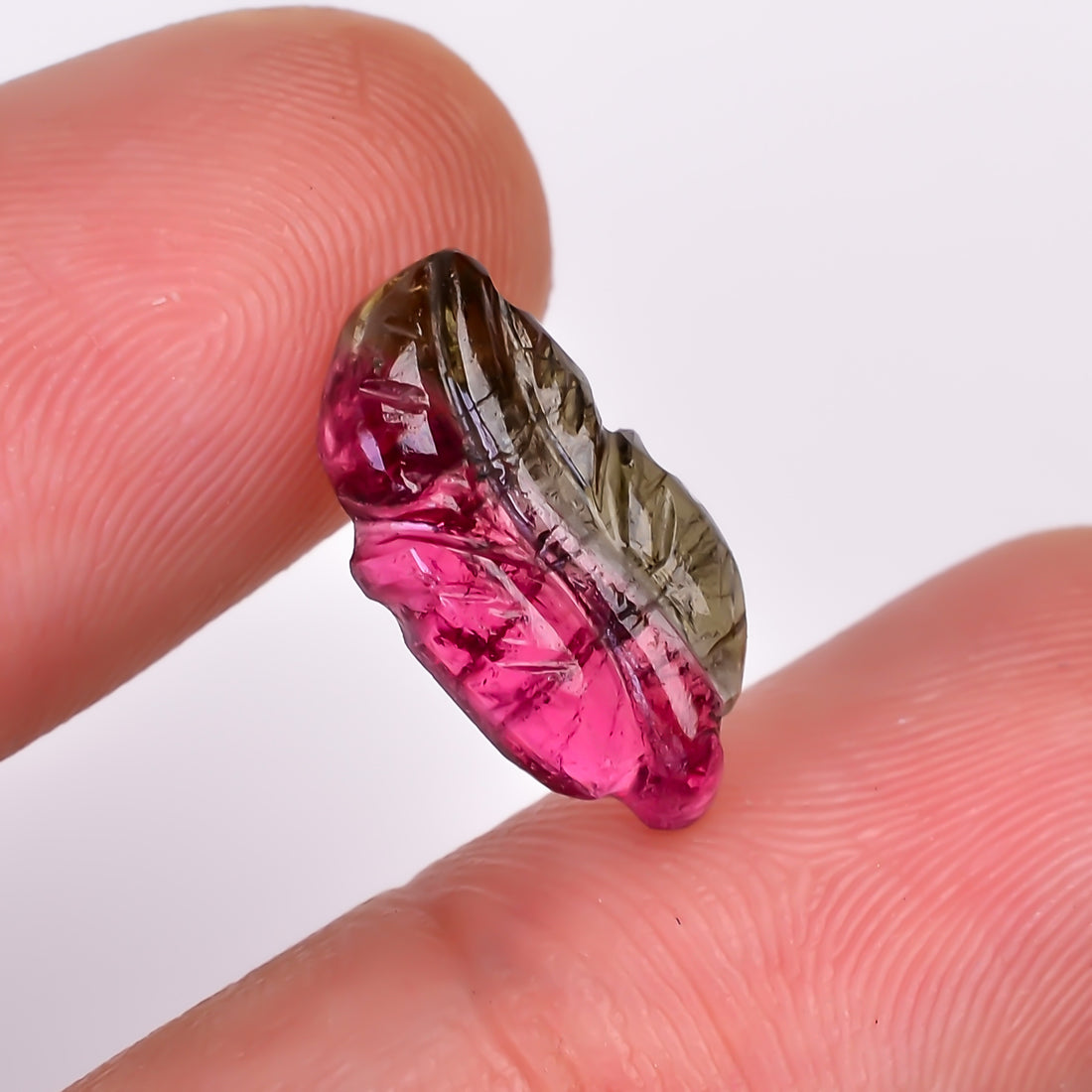 Natural Watermelon Tourmaline Leaf Shape Carved Loose Gemstone For Making Jewelry 3.45 Ct. 15X8X3 mm Y-9962