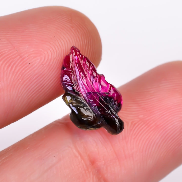 Natural Watermelon Tourmaline Leaf Shape Carved Loose Gemstone For Making Jewelry 2.4 Ct. 13X8X2 mm Y-9966