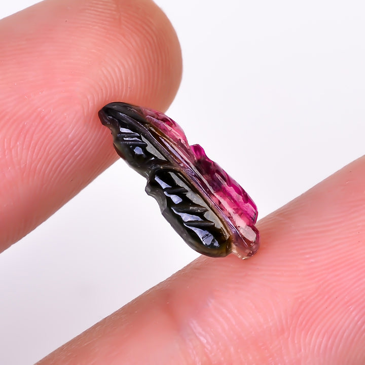 Natural Watermelon Tourmaline Leaf Shape Carved Loose Gemstone For Making Jewelry 2.4 Ct. 15X5X2 mm Y-9967