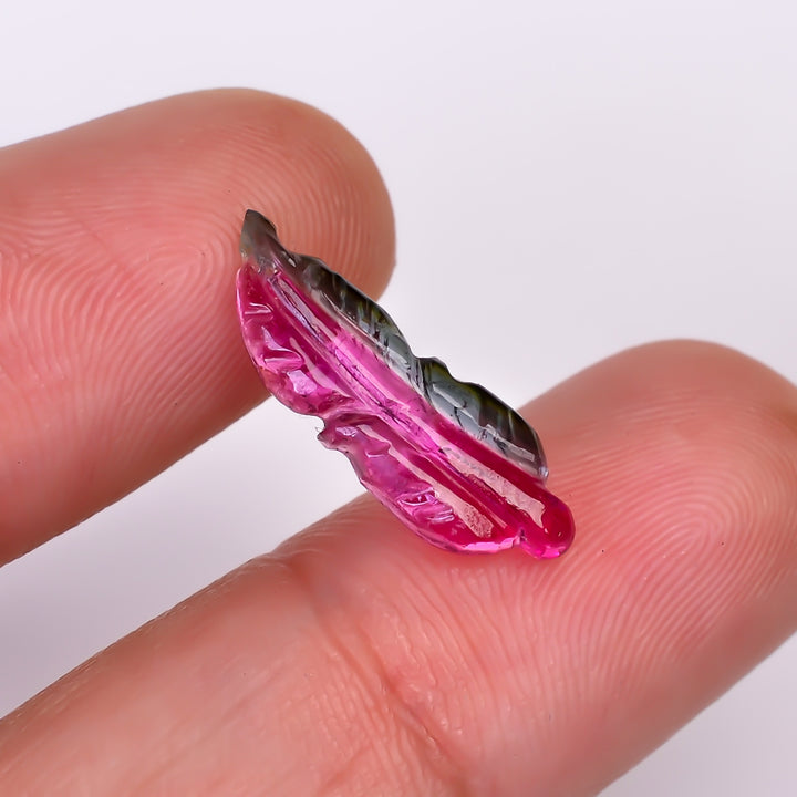 Natural Watermelon Tourmaline Leaf Shape Carved Loose Gemstone For Making Jewelry 2.6 Ct. 19X6X3 mm Y-9969