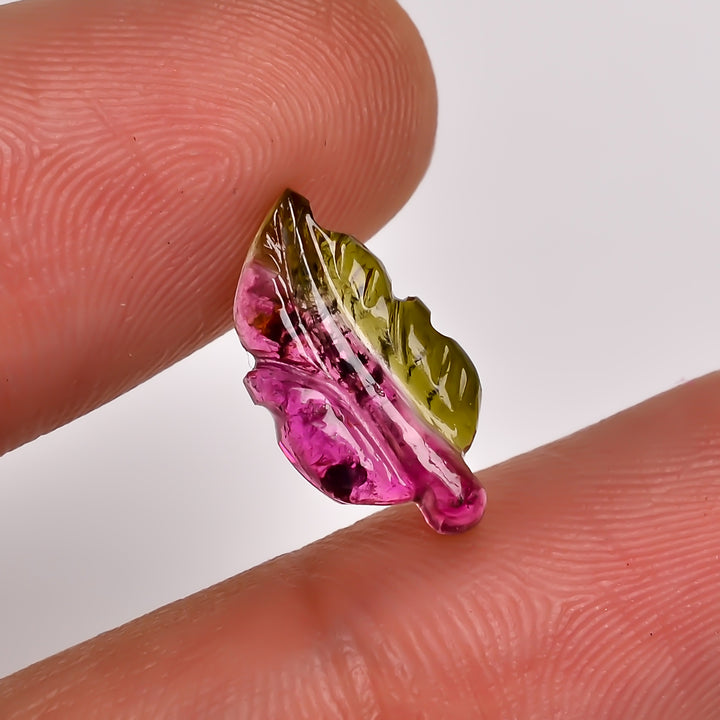 Natural Watermelon Tourmaline Leaf Shape Carved Loose Gemstone For Making Jewelry 2.3 Ct. 14X7X2 mm Y-9970