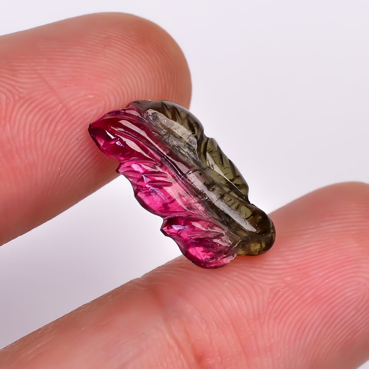 Natural Watermelon Tourmaline Leaf Shape Carved Loose Gemstone For Making Jewelry 4.35 Ct. 17X8X3 mm Y-9971