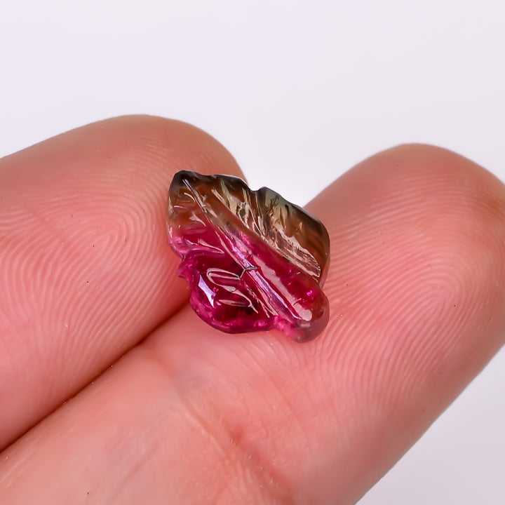 Natural Watermelon Tourmaline Leaf Shape Carved Loose Gemstone For Making Jewelry 2.3 Ct. 13X9X2 mm Y-9972