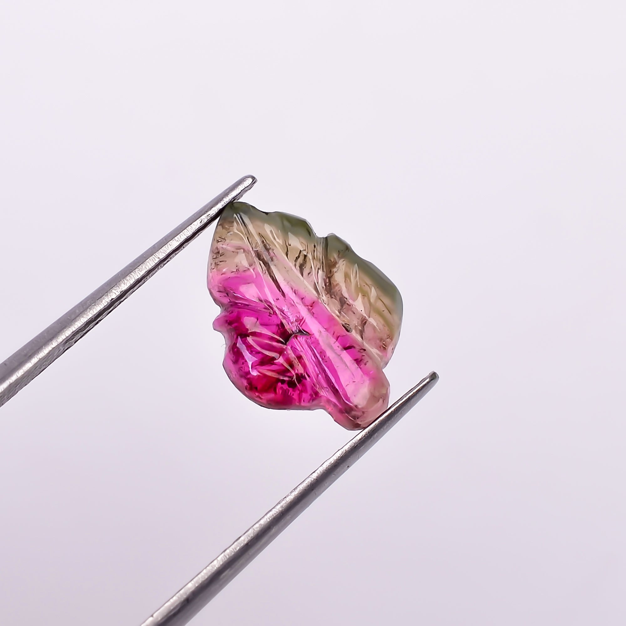 Natural Watermelon Tourmaline Leaf Shape Carved Loose Gemstone For Making Jewelry 2.3 Ct. 13X9X2 mm Y-9972