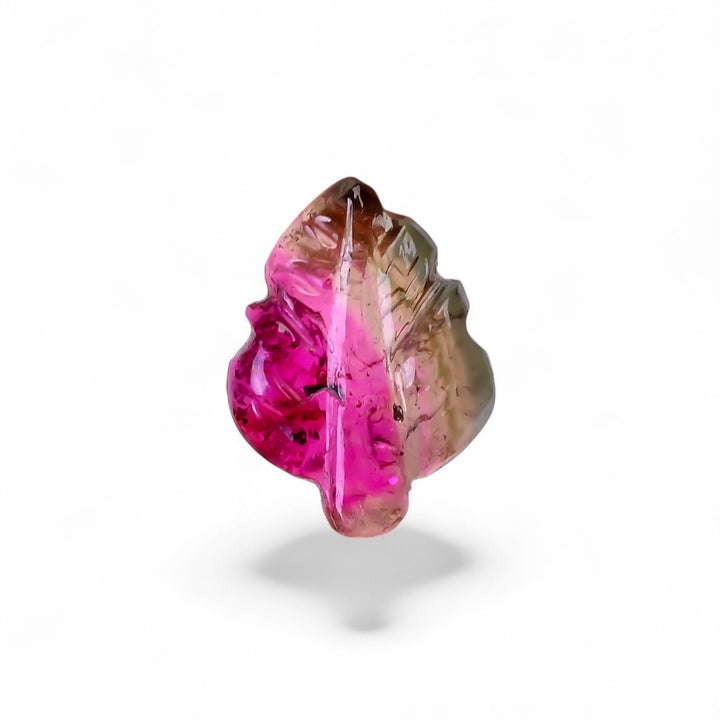 Natural Watermelon Tourmaline Leaf Shape Carved Loose Gemstone For Making Jewelry 2.3 Ct. 13X9X2 mm Y-9972