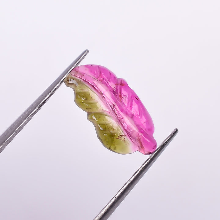 Natural Watermelon Tourmaline Leaf Shape Carved Loose Gemstone For Making Jewelry 2.6 Ct. 15X7X2 mm Y-9975