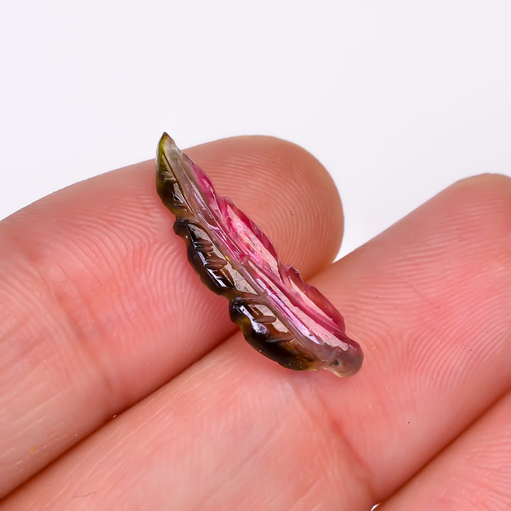 Natural Watermelon Tourmaline Leaf Shape Carved Loose Gemstone For Making Jewelry 2.65 Ct. 21X5X2 mm Y-9976