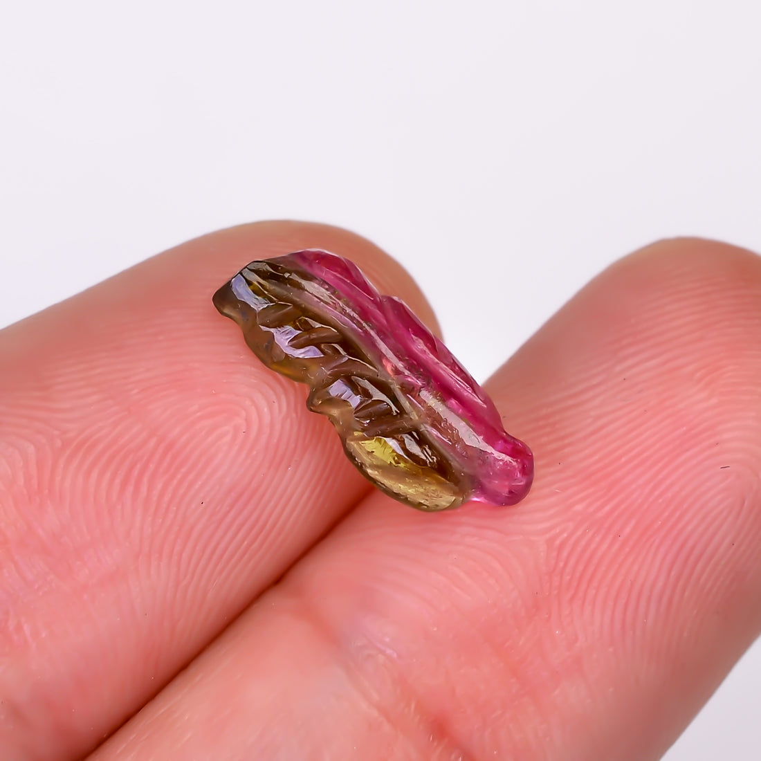 Natural Watermelon Tourmaline Leaf Shape Carved Loose Gemstone For Making Jewelry 2 Ct. 14X5X2 mm Y-9983