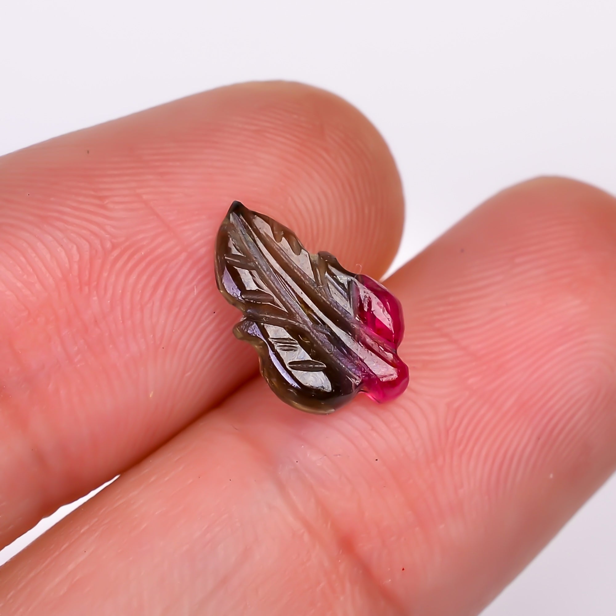 Natural Watermelon Tourmaline Leaf Shape Carved Loose Gemstone For Making Jewelry 1.1 Ct. 12X7X2 mm Y-9985