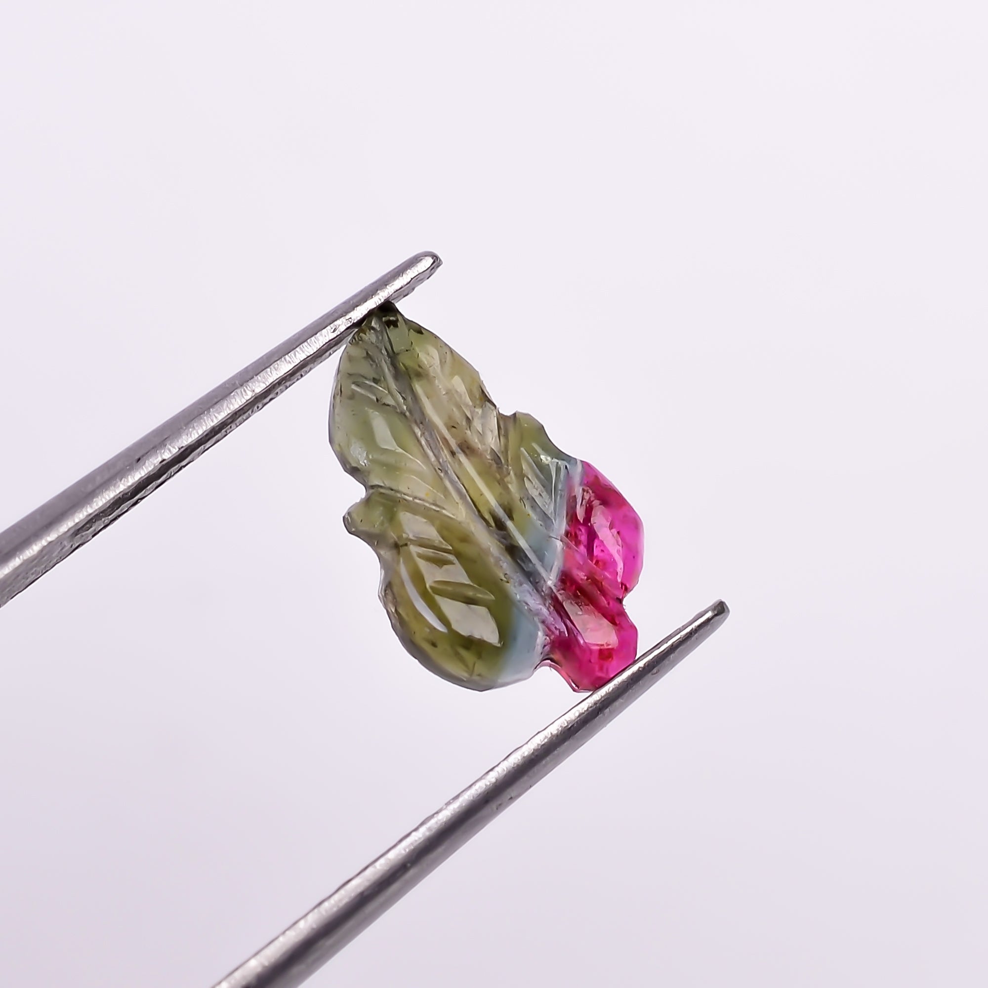 Natural Watermelon Tourmaline Leaf Shape Carved Loose Gemstone For Making Jewelry 1.1 Ct. 12X7X2 mm Y-9985