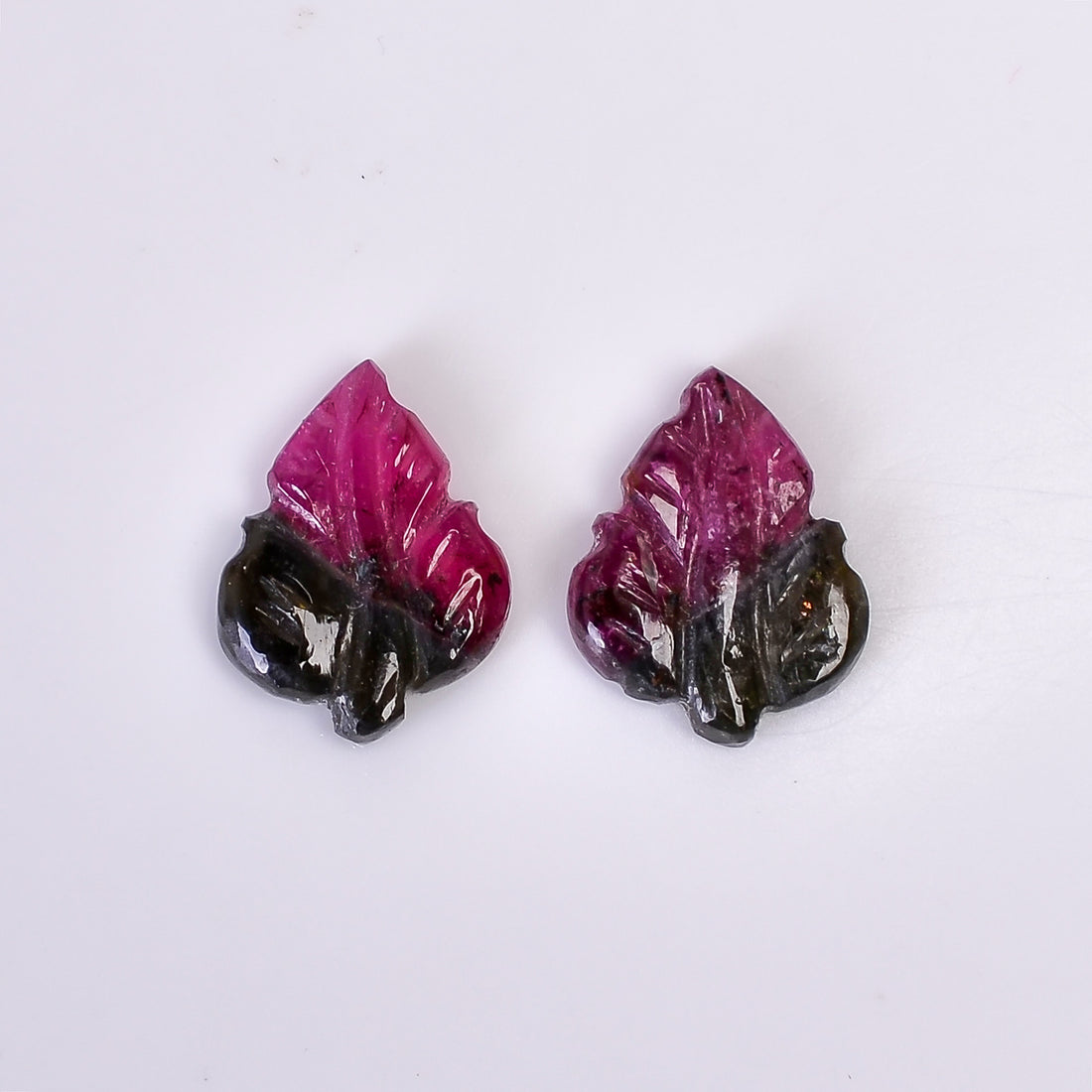 Natural Watermelon Tourmaline Leaf Shape Carved Loose Gemstone Pair For Making Earrings 3.8 Ct. 12X9X2 mm Y-9997