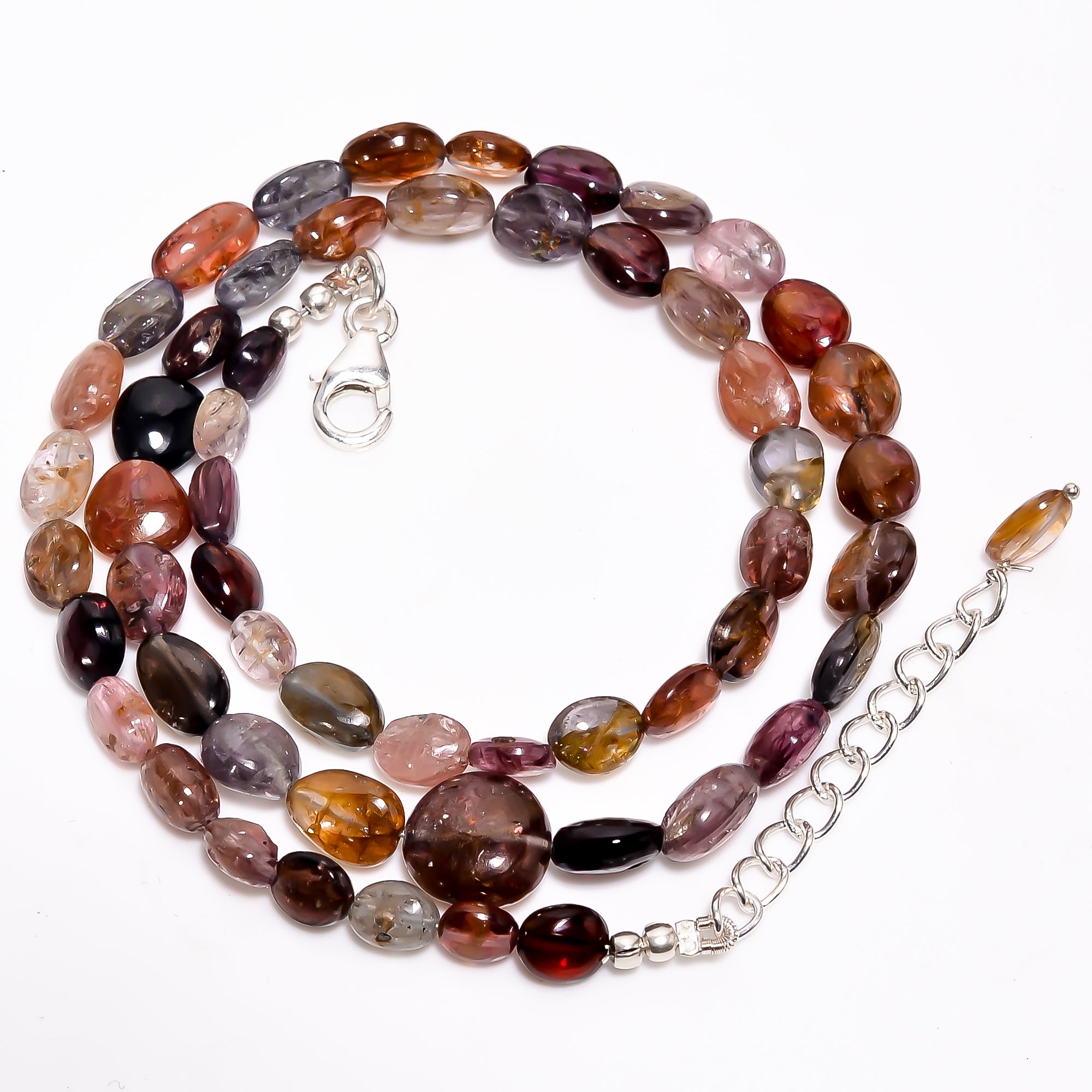 Multi spinel Natural Gemstone Oval Shape Smooth Necklace 17-19" Beads 6X4 10X10 mm, 109 Ct. YN-356