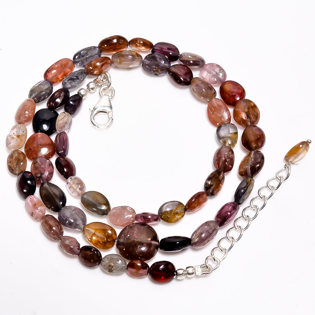 Multi spinel Natural Gemstone Oval Shape Smooth Necklace 17-19" Beads 6X4 10X10 mm, 109 Ct. YN-356