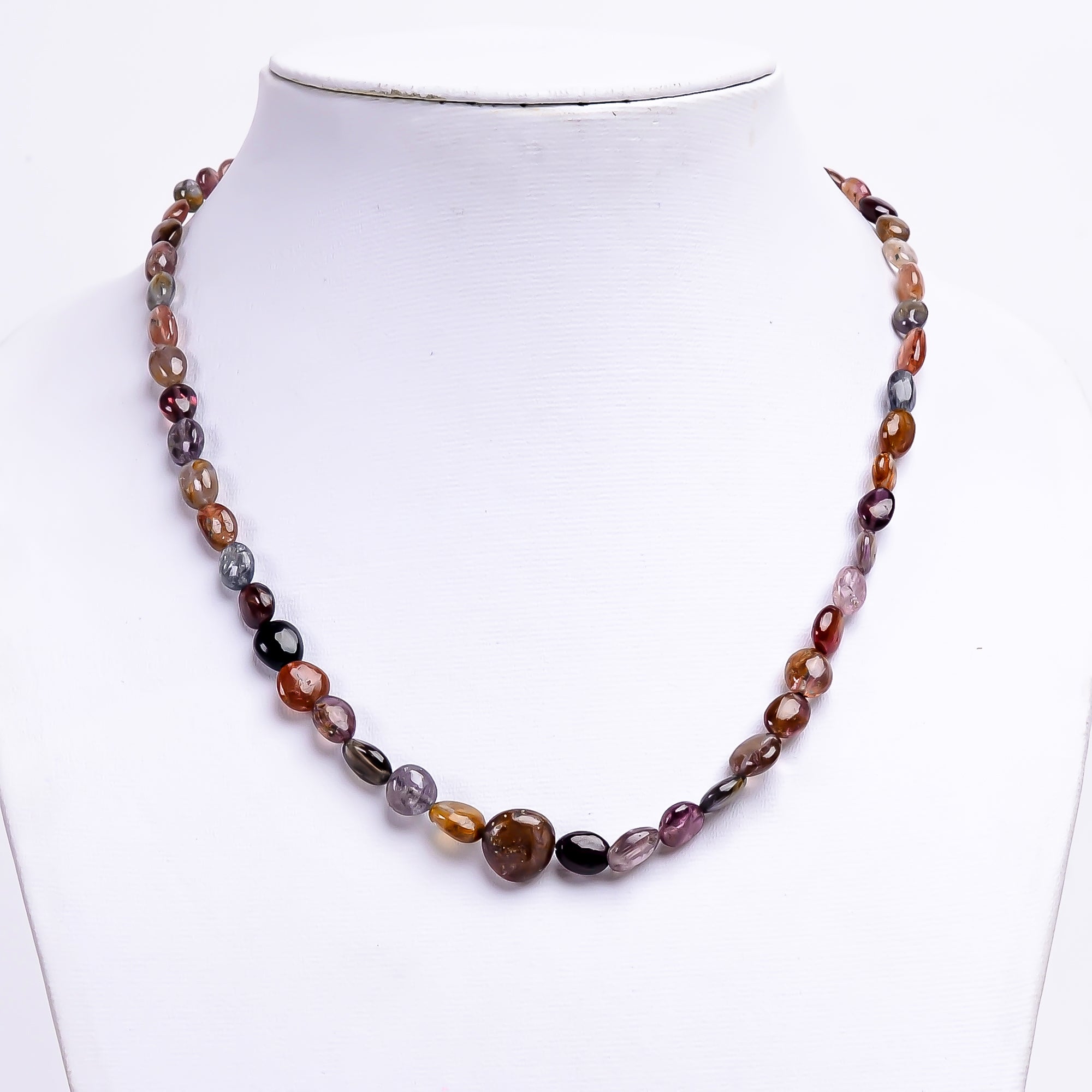 Multi spinel Natural Gemstone Oval Shape Smooth Necklace 17-19" Beads 6X4 10X10 mm, 109 Ct. YN-356