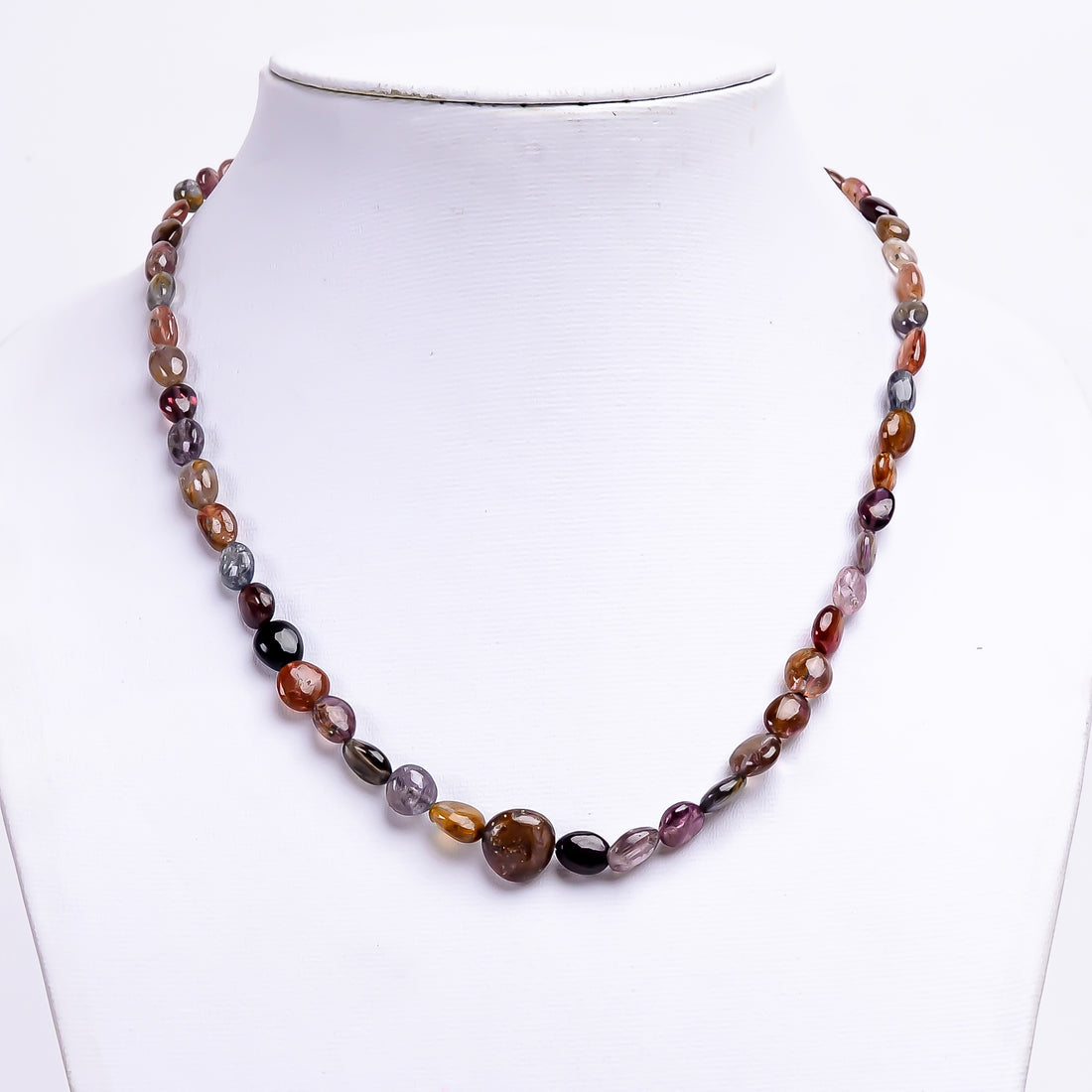 Multi spinel Natural Gemstone Oval Shape Smooth Necklace 17-19" Beads 6X4 10X10 mm, 109 Ct. YN-356