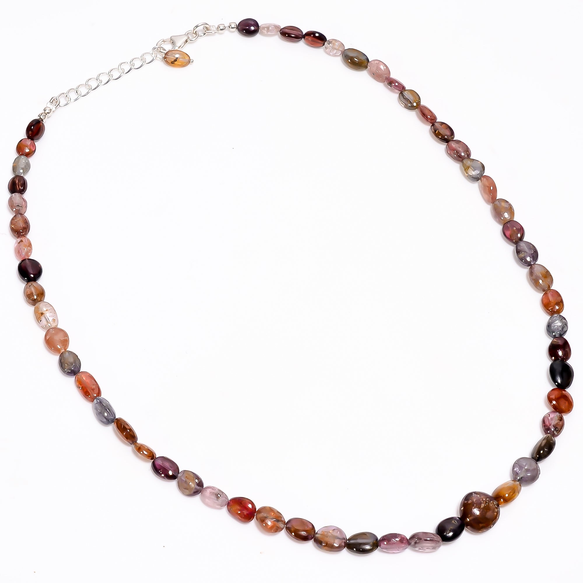 Multi spinel Natural Gemstone Oval Shape Smooth Necklace 17-19" Beads 6X4 10X10 mm, 109 Ct. YN-356