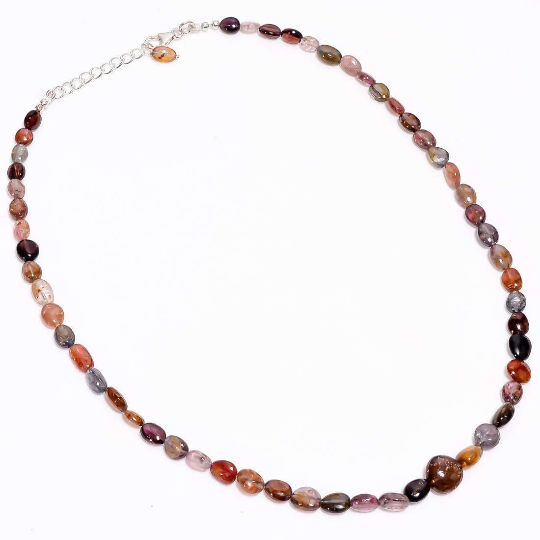 Multi spinel Natural Gemstone Oval Shape Smooth Necklace 17-19" Beads 6X4 10X10 mm, 109 Ct. YN-356