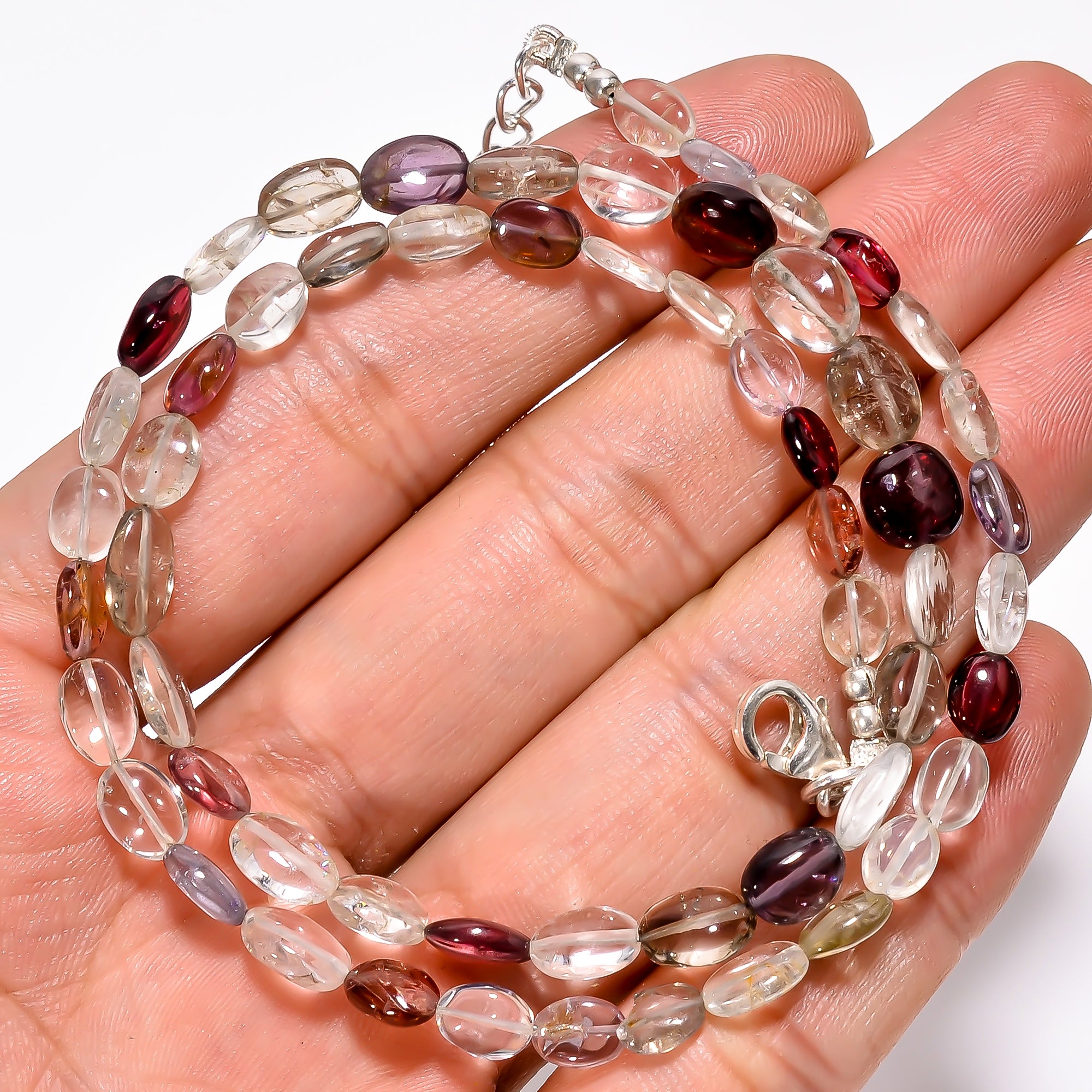 Multi spinel Natural Gemstone Oval Shape Smooth Necklace 17-19" Beads 5X4 8X6 mm, 69.5 Ct. YN-357