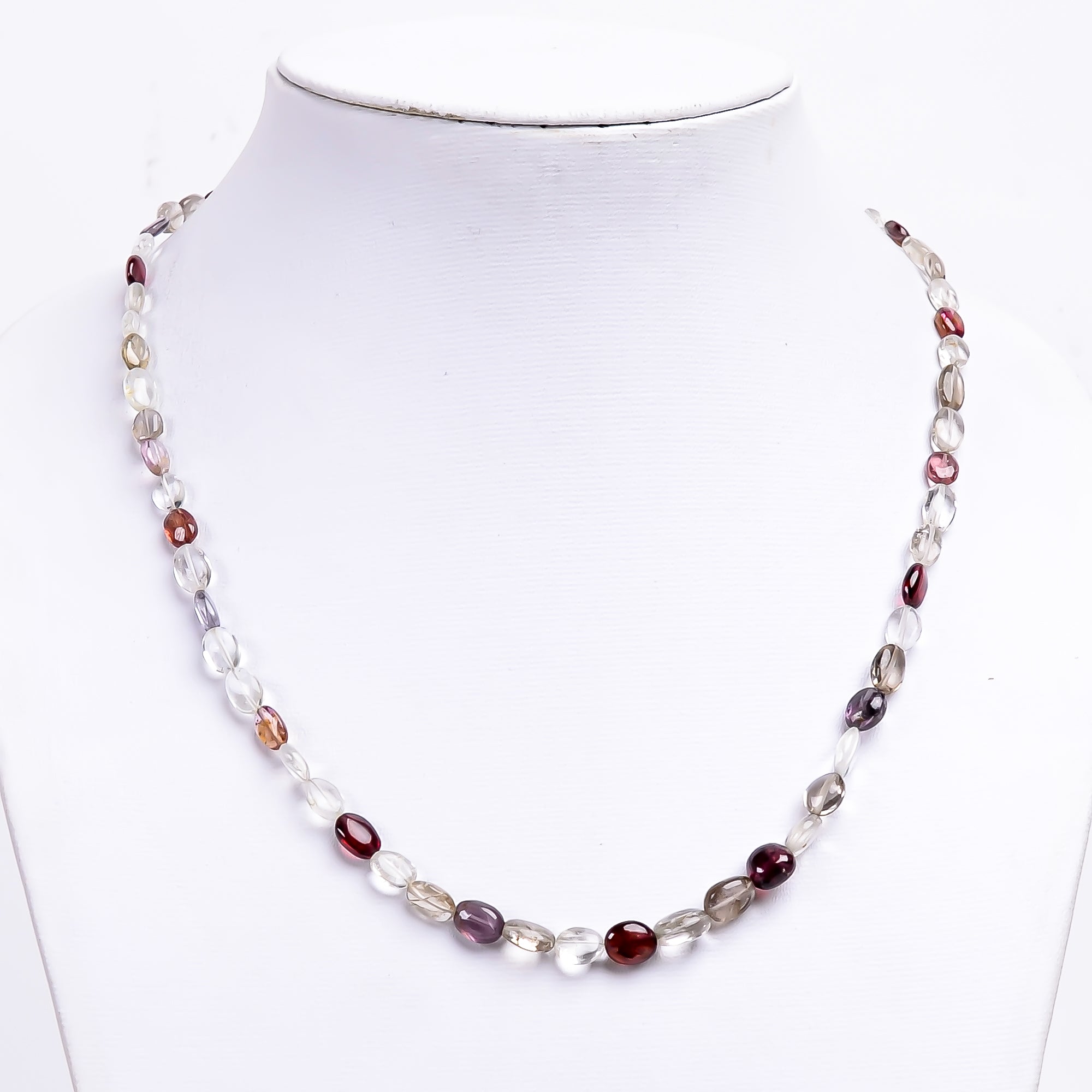 Multi spinel Natural Gemstone Oval Shape Smooth Necklace 17-19" Beads 5X4 8X6 mm, 69.5 Ct. YN-357