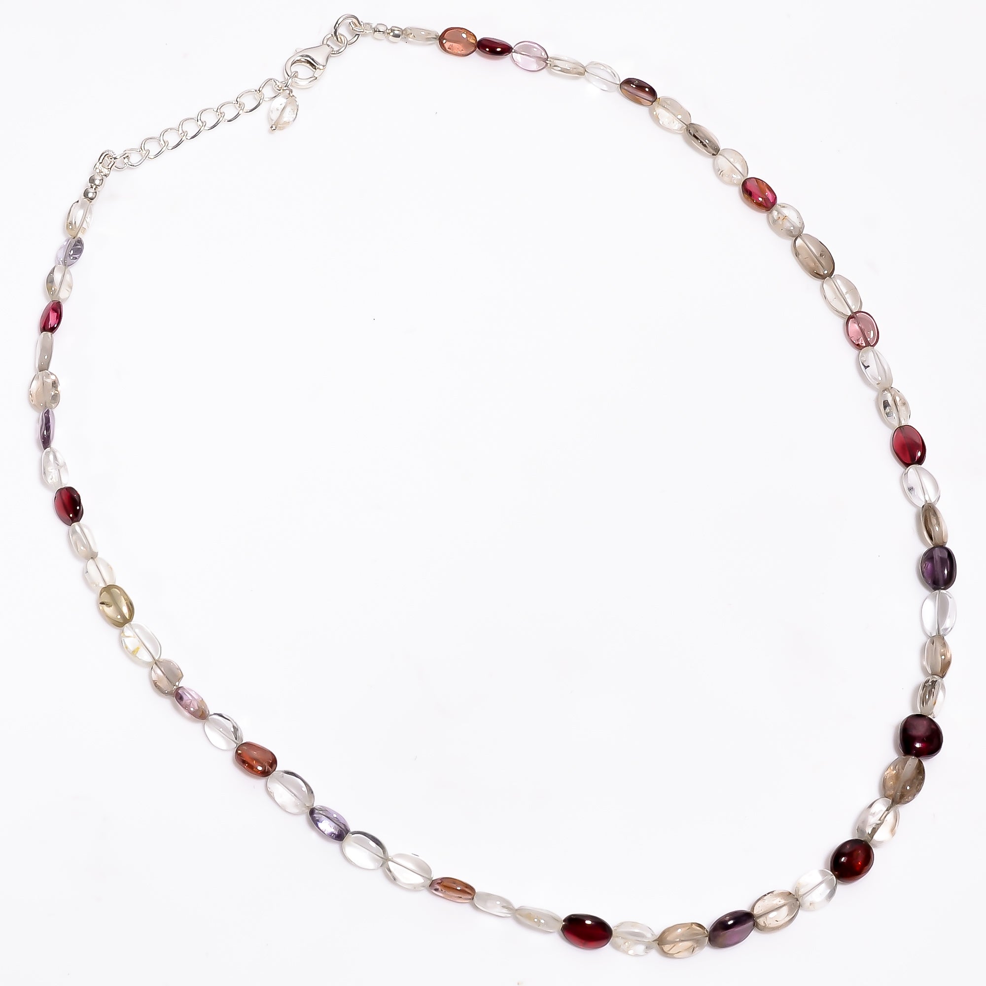 Multi spinel Natural Gemstone Oval Shape Smooth Necklace 17-19" Beads 5X4 8X6 mm, 69.5 Ct. YN-357