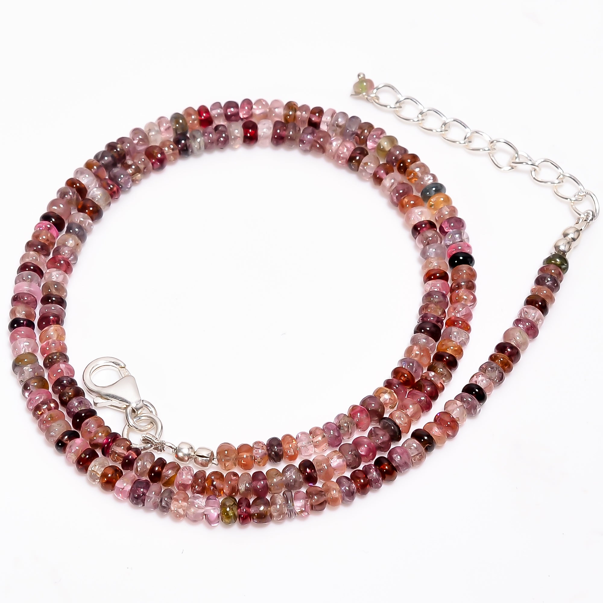 Multi spinel Natural Gemstone Rondelle Shape Smooth Necklace 17-19" Beads 3X3X2 mm, 63.5 Ct. YN-358