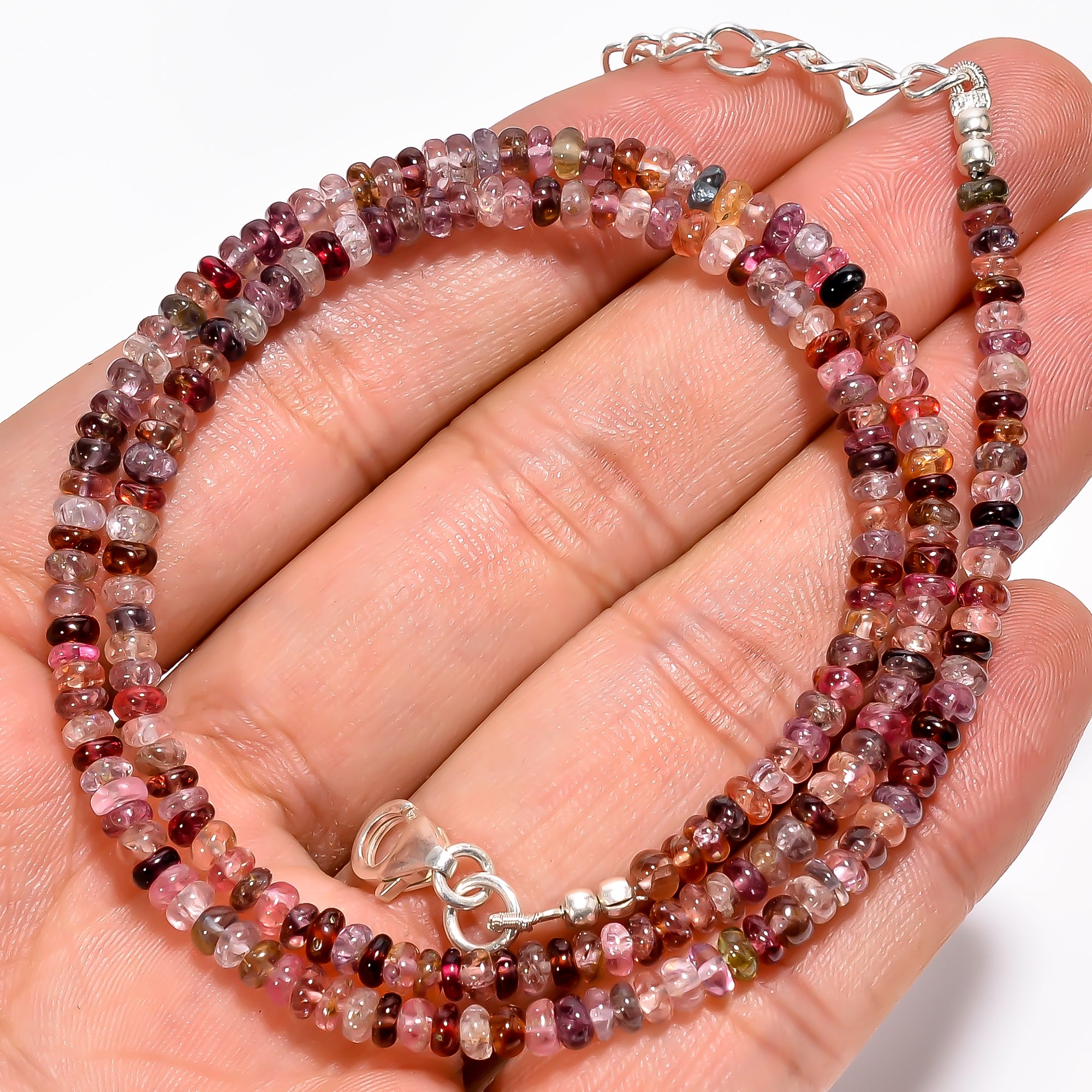 Multi spinel Natural Gemstone Rondelle Shape Smooth Necklace 17-19" Beads 3X3X2 mm, 63.5 Ct. YN-358