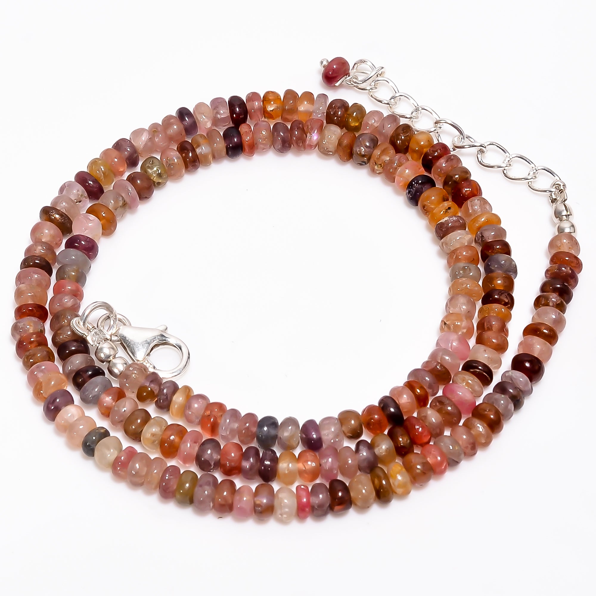 Multi spinel Natural Gemstone Rondelle Shape Smooth Necklace 17-19" Beads 4X4X3 mm, 85 Ct. YN-359