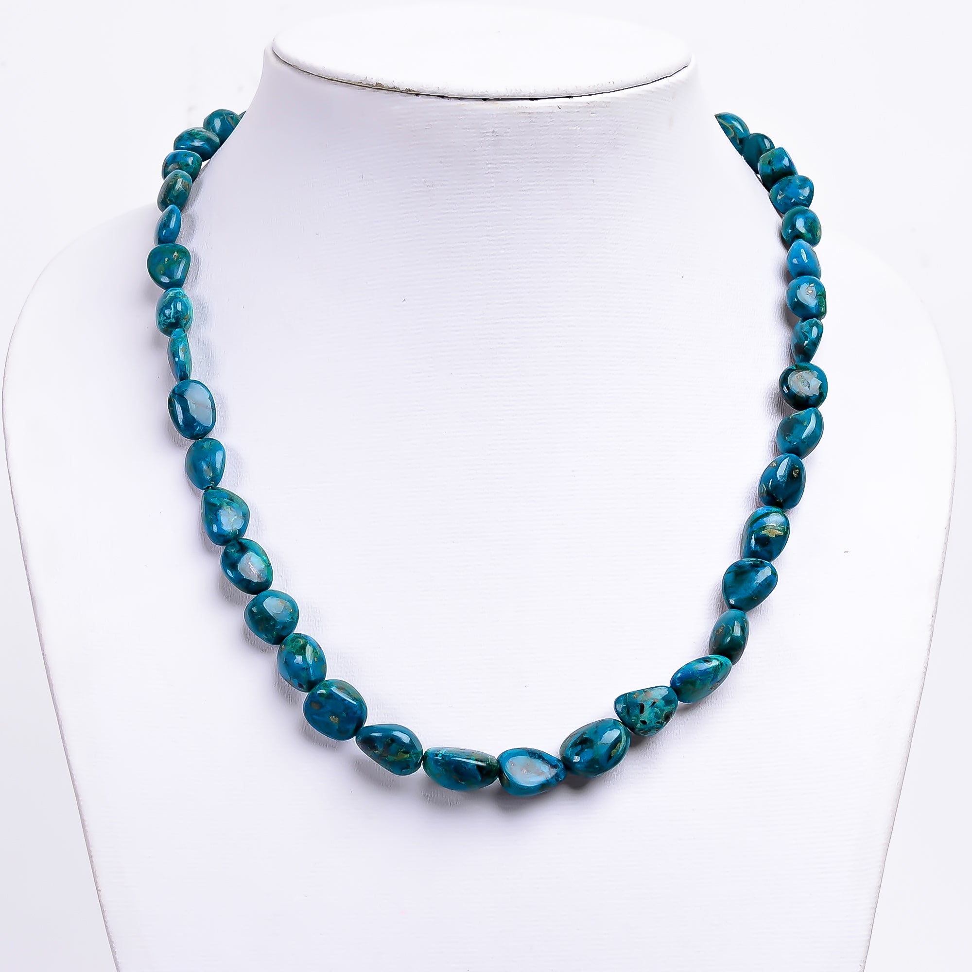 Chrysocolla Natural Gemstone Tumbled Shape Smooth Necklace 17-19" Beads 8X8 13X9 mm, 175 Ct. YN-360