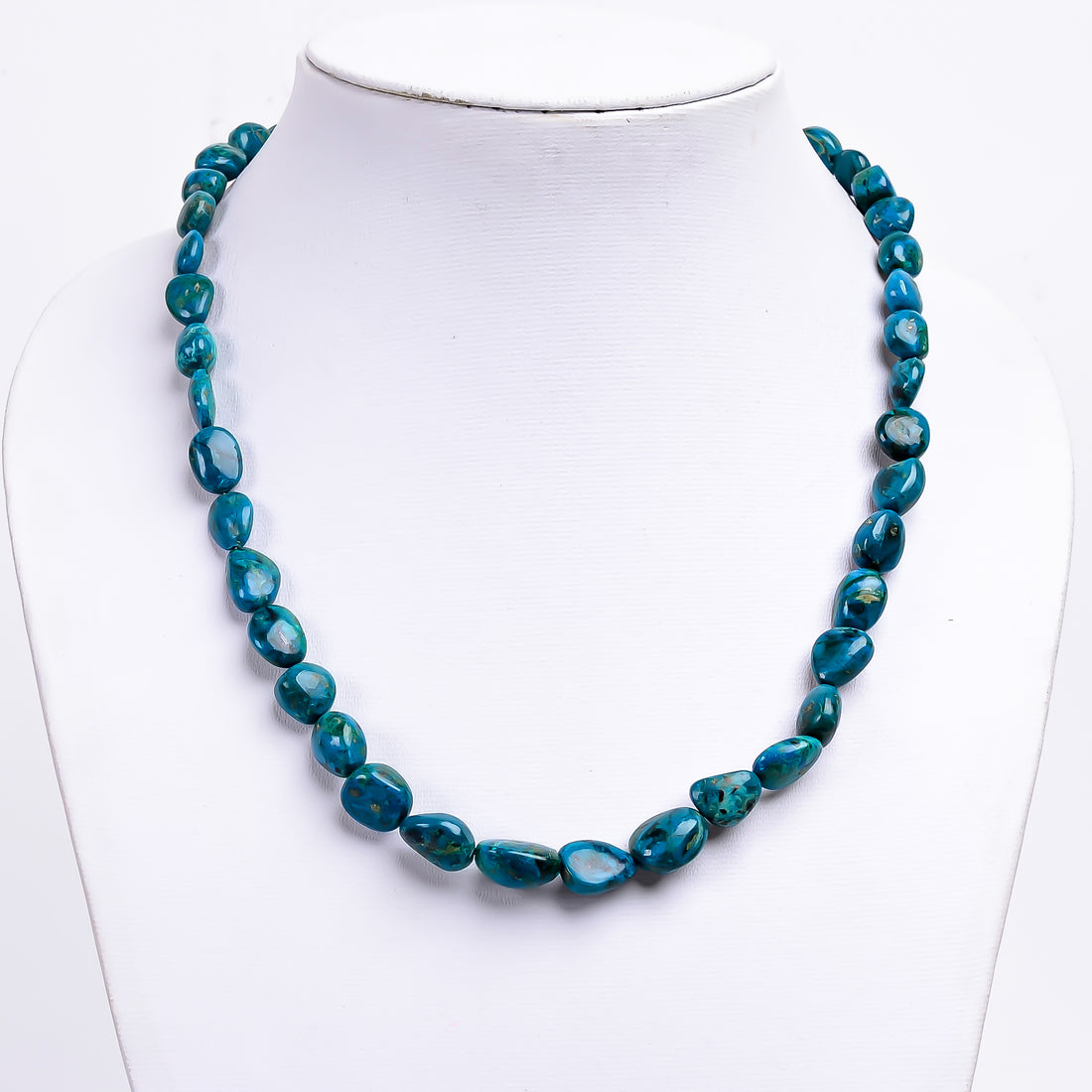Chrysocolla Natural Gemstone Tumbled Shape Smooth Necklace 17-19" Beads 8X8 13X9 mm, 175 Ct. YN-360