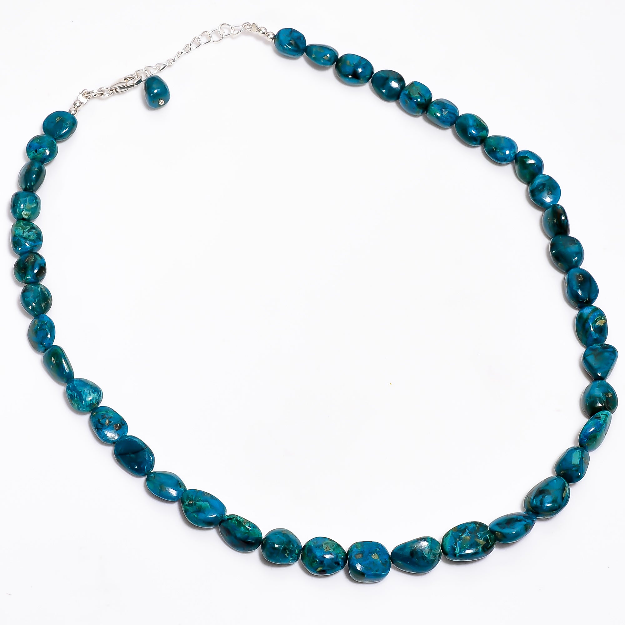 Chrysocolla Natural Gemstone Tumbled Shape Smooth Necklace 17-19" Beads 8X8 13X9 mm, 175 Ct. YN-360