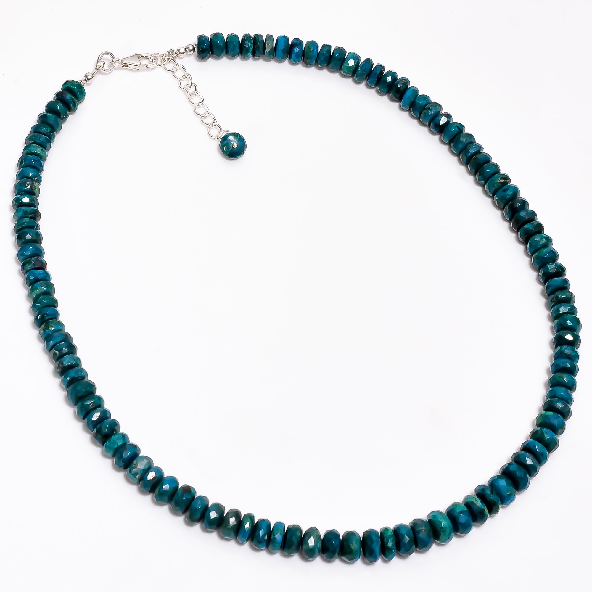 Chrysocolla Natural Gemstone Rondelle Shape Faceted Necklace 17-19" Beads 6X6 8X8 mm, 172.5 Ct. YN-362
