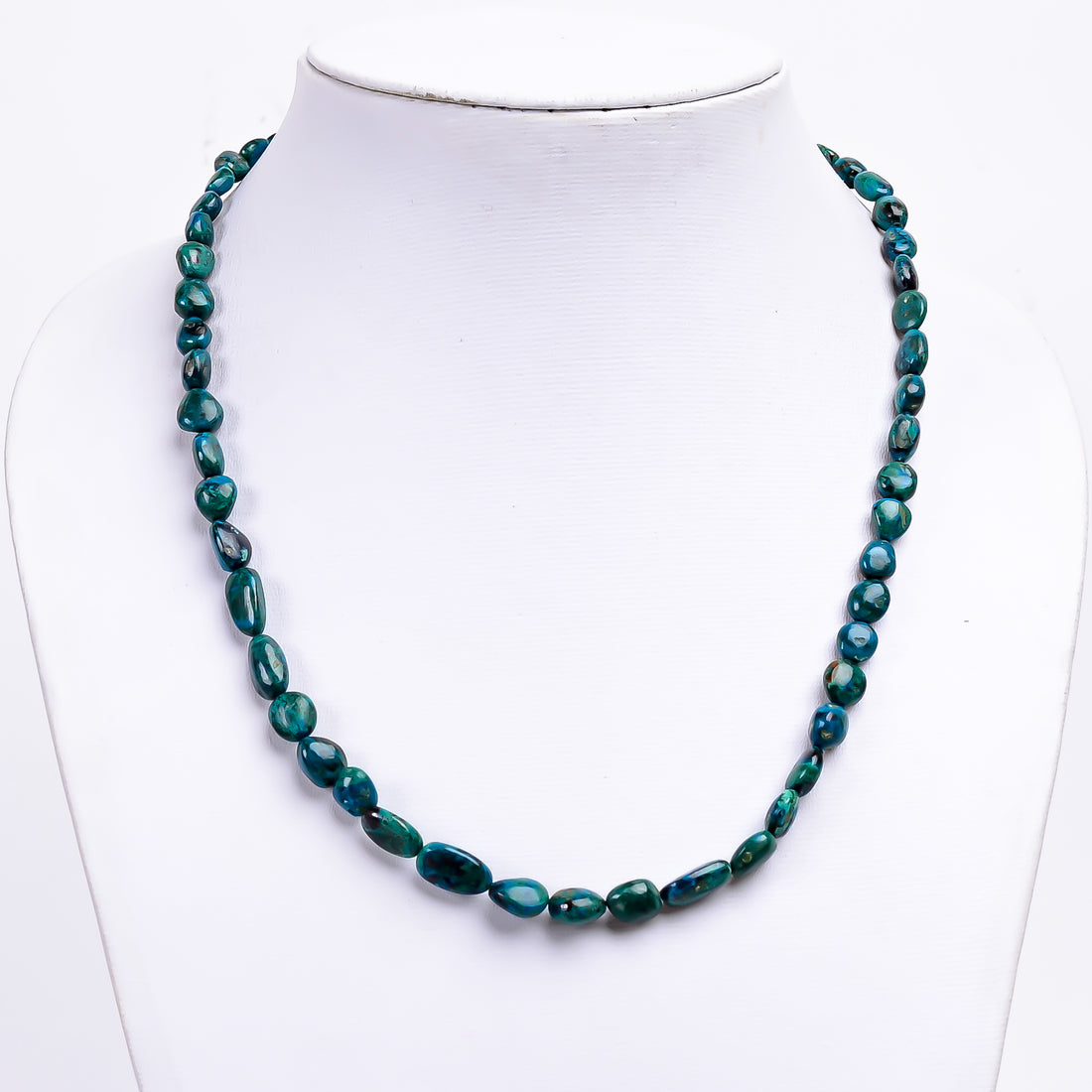 Chrysocolla Natural Gemstone Tumbled Shape Smooth Necklace 17-19" Beads 6X5 12X7 mm, 115.5 Ct. YN-363