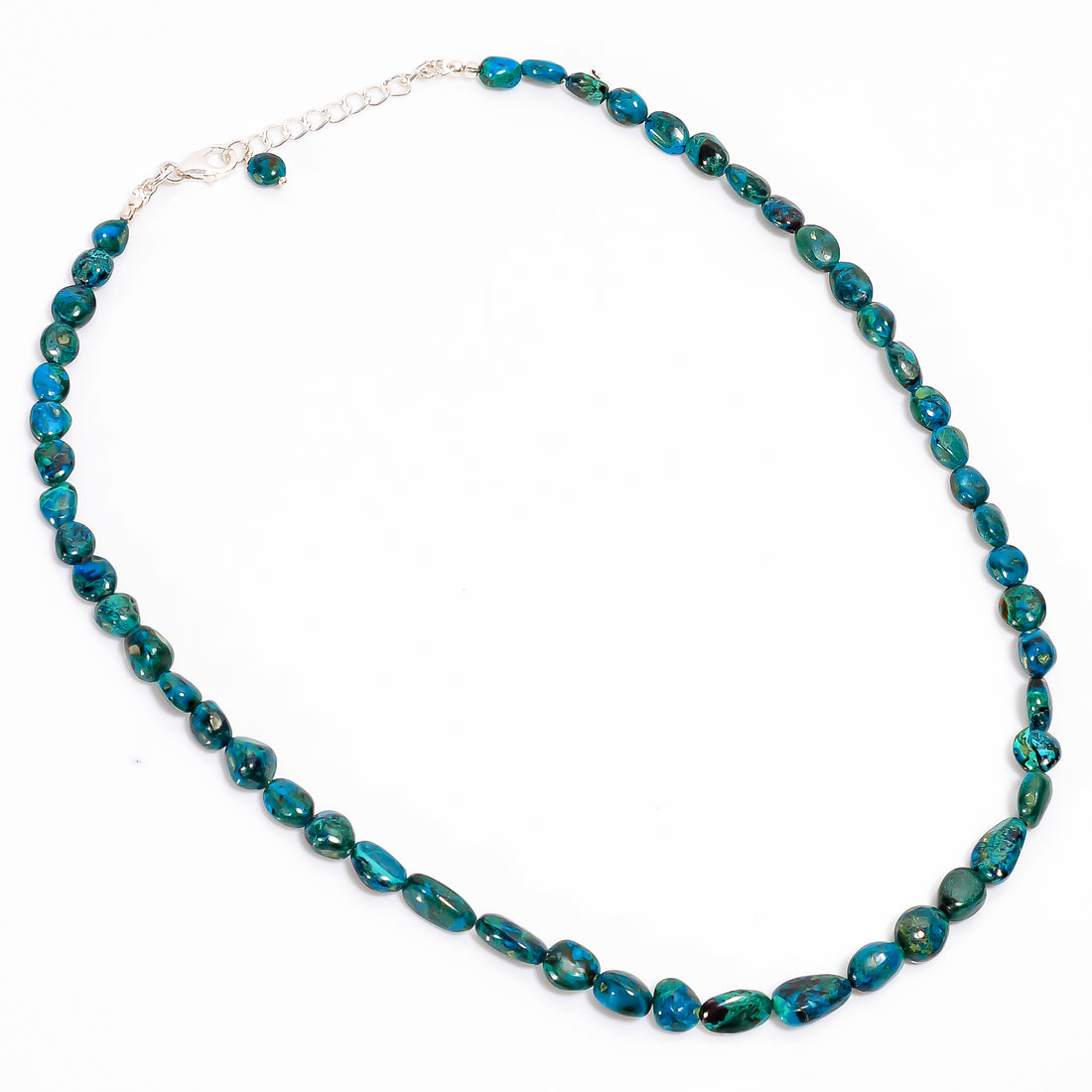 Chrysocolla Natural Gemstone Tumbled Shape Smooth Necklace 17-19" Beads 6X5 12X7 mm, 115.5 Ct. YN-363