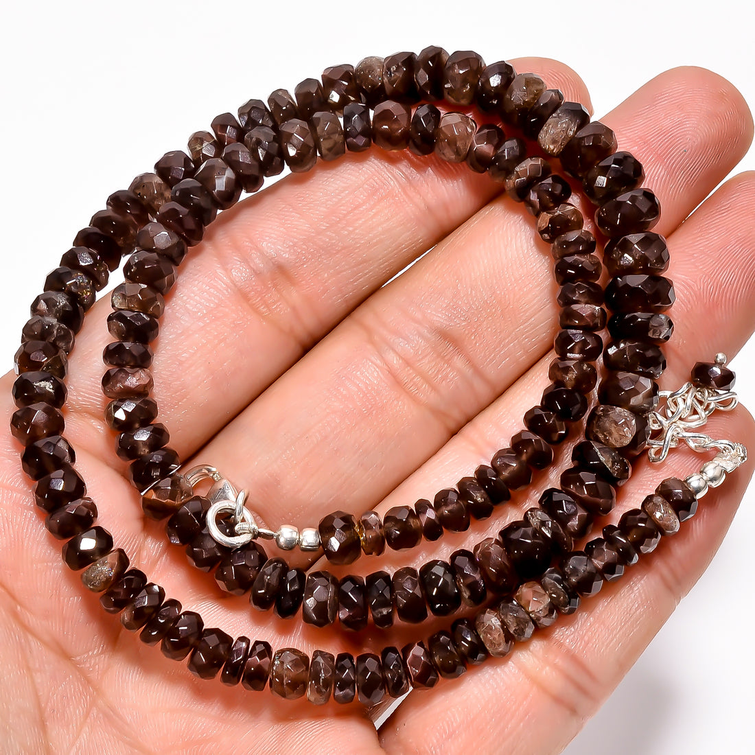 Brown Feldspar Natural Gemstone Rondelle Shape Faceted Necklace 17-19" Beads 4X4 7X7 mm, 133 Ct. YN-364