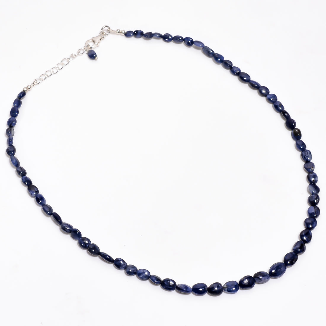 Blue Sapphire Natural Gemstone Oval Shape Smooth Necklace 17-19" Beads 4X3 9X7 mm, 96 Ct. YN-365