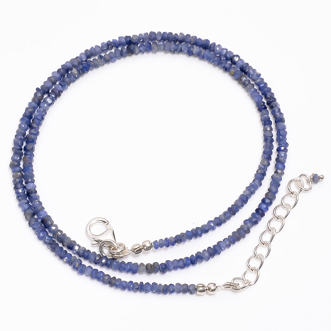 Blue Sapphire Natural Gemstone Rondelle Shape Faceted Necklace 17-19" Beads 2X2 mm, 39 Ct. YN-366