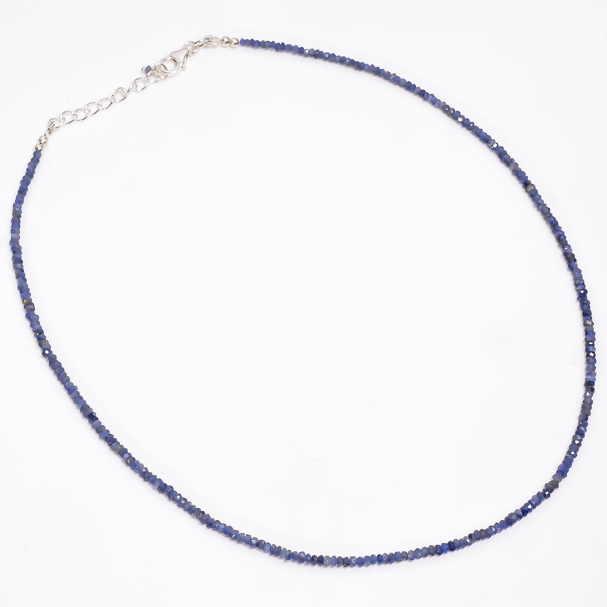 Blue Sapphire Natural Gemstone Rondelle Shape Faceted Necklace 17-19" Beads 2X2 mm, 39 Ct. YN-366